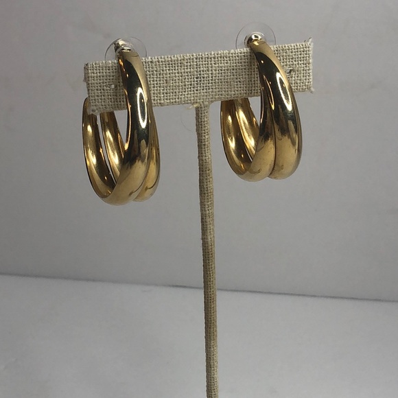 Jewelry - Vintage Goldtone Double Goldtone Long Hoop earring